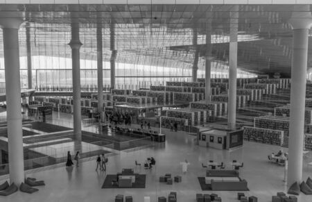Doha, Qatar - one of the first public libraries in the Persian Gulf region, the Qatar National Library is one of the main landmarks in Doha. Here in particular its interiorsのeditorial素材