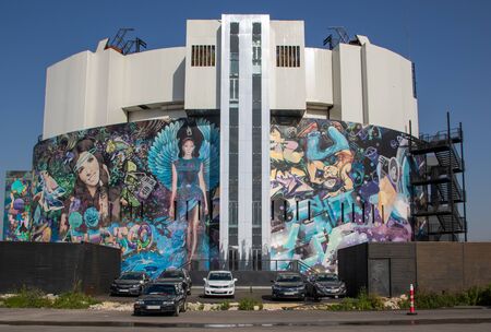 Beirut, Lebanon - in the last decade the lebanese capital has become a true paradise for street artists. Here in particular one of the colorful graffities of the cityのeditorial素材