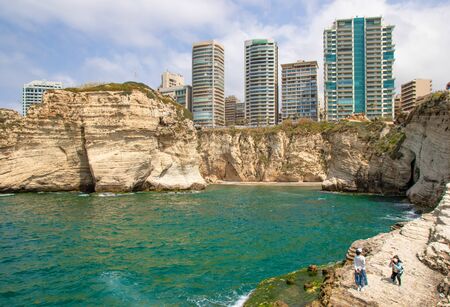 Beirut, Lebanon - probably the most popular landmark in Beirut, the Raouch? Rocks are a wonderful spot visited by thousands of tourists every dayのeditorial素材