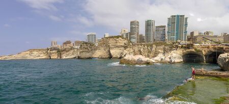 Beirut, Lebanon - probably the most popular landmark in Beirut, the Raouch? Rocks are a wonderful spot visited by thousands of tourists every dayのeditorial素材