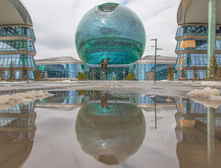 Nur Sultan, Kazakhstan - built for the Expo 2017 Astana, the Nur Alemi pavilion is one of the main landmarks of the city. Here in particular its round shapeのeditorial素材