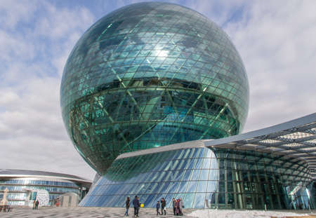 Nur Sultan, Kazakhstan - built for the Expo 2017 Astana, the Nur Alemi pavilion is one of the main landmarks of the city. Here in particular its round shapeのeditorial素材
