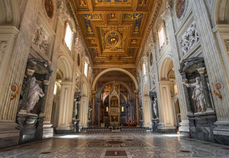 Rome, Italy - following the coronavirus outbreak, the Italian Government has decided for a massive curfew. Now, even cities like Rome look like ghost towns. Here in particular the San Giovanni in Laterano Basilicaのeditorial素材