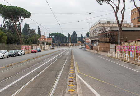 Rome, Italy - following the coronavirus outbreak, the Italian Government has decided for a massive curfew, and cities like Rome look like ghost towns. Here in particular the empty streets of Romeのeditorial素材
