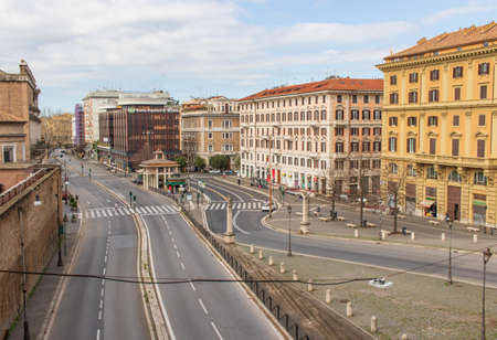 Rome, Italy - following the coronavirus outbreak, the Italian Government has decided for a massive curfew, and cities like Rome look like ghost towns. Here in particular the empty streets of Romeのeditorial素材