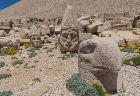 Mount Nemrut, Turkey - a Unesco World Heritage site, the Nemrut was built during the 1st century BC by the Antiochus. Here in particular, a view of the statues, its main attractionのeditorial素材