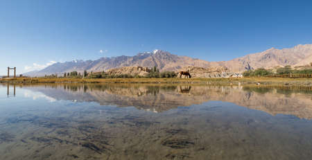 Tashkurgan, China - located 3,500m above the sea level, and last city before the border with Pakistan, Tashkurgan is one of the most beautiful spots of Xinjiang. Here in particular the Fortressのeditorial素材