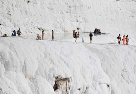 Pamukkale, Turkey - one of the most famous attractions of Turkey, and a Unesco World Heritage site, Pamukkale is visited by millions each year. Here in particular the white travertine terracesのeditorial素材