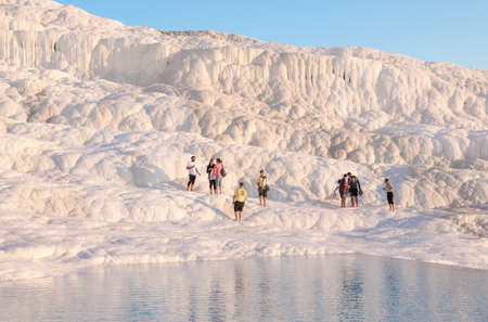 Pamukkale, Turkey - one of the most famous attractions of Turkey, and a Unesco World Heritage site, Pamukkale is visited by millions each year. Here in particular the white travertine terracesのeditorial素材