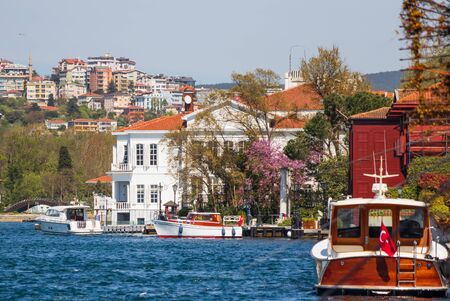 Istanbul, Turkey - a natural separation between Europe and Asia, the Bosporus is a main landmark in Istanbul. Here in particular the typical Ottoman Housesの写真素材