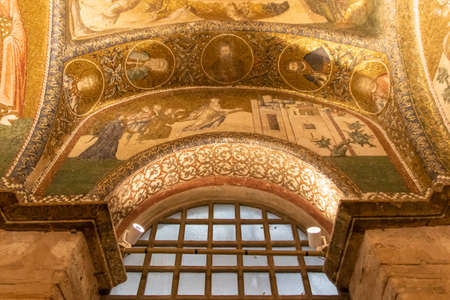 Istanbul, Turkey - a medieval Byzantine Greek Orthodox church now converted in a mosque, the Chora Church has become a museum in 1948. Here in particular its mosaics and frescoesのeditorial素材