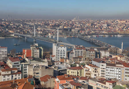 Istanbul, Turkey - a natural separation between Europe and Asia, the Bosporus is a main landmark in Istanbul. Here in particular a glimpse of its waters and buildingsのeditorial素材