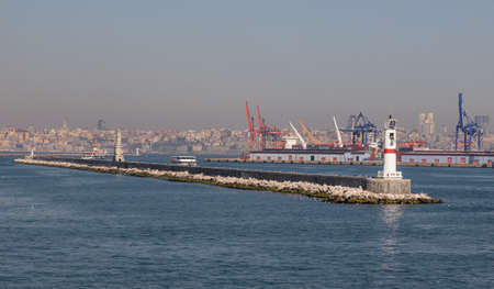 Istanbul, Turkey - a natural separation between Europe and Asia, the Bosporus is a main landmark in Istanbul. Here in particular a glimpse of its waters and buildingsのeditorial素材