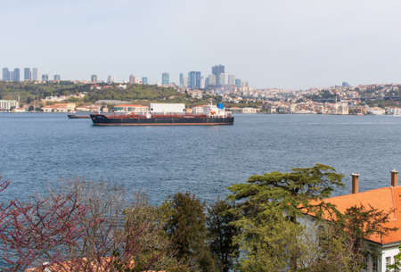 Istanbul, Turkey - a natural separation between Europe and Asia, the Bosporus is a main landmark in Istanbul. Here in particular a glimpse of its waters and buildingsのeditorial素材