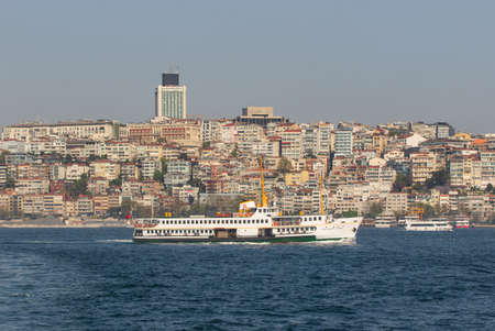 Istanbul, Turkey - a natural separation between Europe and Asia, the Bosporus is a main landmark in Istanbul. Here in particular a glimpse of its waters and buildingsのeditorial素材