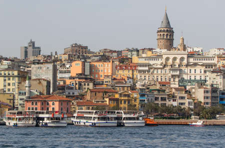 Istanbul, Turkey - a quarter within the borough of Beyoglu, often known as Karaköy, Galata is a main landmark in Istanbul. Here in particular the skyline, with the imposing Galata Towerのeditorial素材