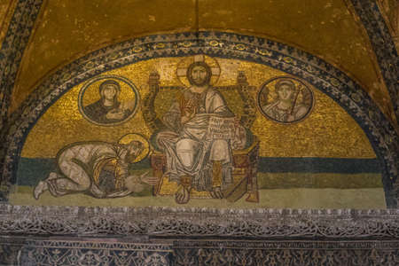 Istanbul, Turkey - a former Greek Orthodox Christian cathedral converted in a mosque and today in a museum, Hagia Sofia is a main landmark. Here in particular its frescoes and mosaicsのeditorial素材