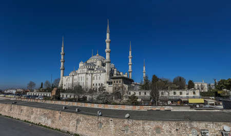 Istanbul, Turkey - also known as the Blue Mosque, the Sultan Ahmed Mosque is located right in front of Hagia Sofia. Here in particular it's imposing structure and minaretsのeditorial素材
