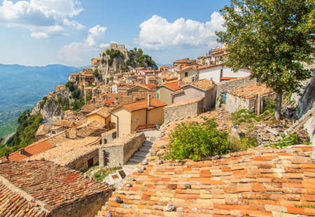 Cervara di Roma, Italy - one of the most picturesque villages of the Apennine Mountains, Cervara lies around 1000 above the sea level, watching the Aniene river valley from the topの写真素材