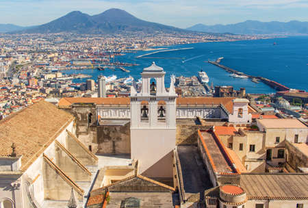 Naples, Italy - a former monastery complex, and now a museum, the Certosa di San Martino is perched atop the Vomero hill. Here the complex with Mount Vesuvius on the backgroundのeditorial素材