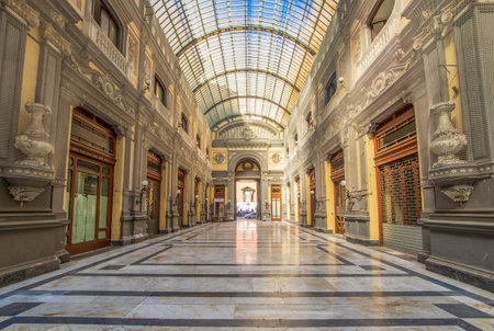Naples, Italy - a public shopping gallery built in 1887, Galleria Principe di Napoli is part of the Unesco World Heritage Old Town Naples. Here in particular the interiorsのeditorial素材