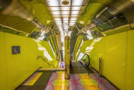 Naples, Italy - considered among the most beautiful undergrounds in Europe, the Naples Metro displays a modern architecture. Here in particular one of the stationsのeditorial素材