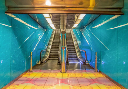 Naples, Italy - considered among the most beautiful undergrounds in Europe, the Naples Metro displays a modern architecture. Here in particular one of the stationsのeditorial素材