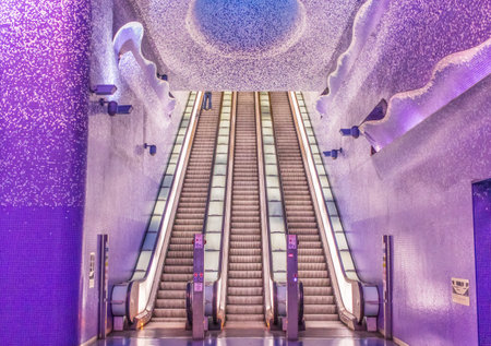 Naples, Italy - considered among the most beautiful undergrounds in Europe, the Naples Metro displays a modern architecture. Here in particular the Toledo Stationのeditorial素材