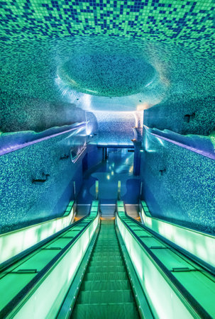 Naples, Italy - considered among the most beautiful undergrounds in Europe, the Naples Metro displays a modern architecture. Here in particular the Toledo Stationのeditorial素材