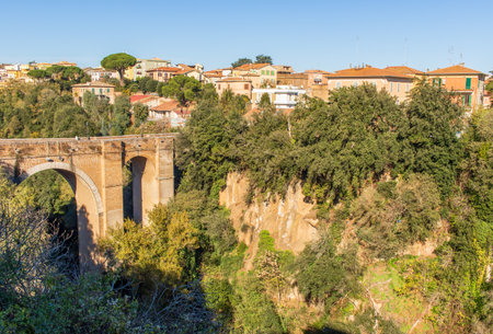 Civita Castellana, Italy - one of the pearls of Viterbo province, Civita Castellana is one of the most enchanting villages of central Italy. Here in particular Ponte Clementinoの写真素材