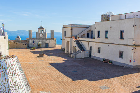 Naples, Italy - perched atop the Vomero hill, Castel Sant'Elmo is a medieval fortress overlooking the entire Naples. Here in particular a glimpse of the complexのeditorial素材