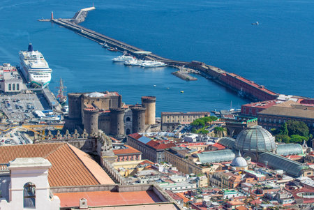 Naples, Italy - one of the most enchanting landscapes in the country, the Gulf on Naples and the Mount Vesuvius are worldwide famous. Here the gulf and the volcano seen from Certosa fortressのeditorial素材