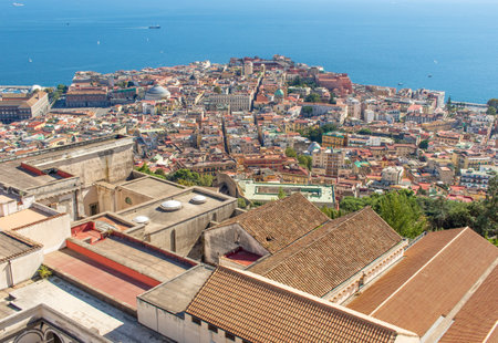 Naples, Italy - one of the most enchanting landscapes in the country, the Gulf on Naples and the Mount Vesuvius are worldwide famous. Here the gulf and the volcano seen from Certosa fortressのeditorial素材