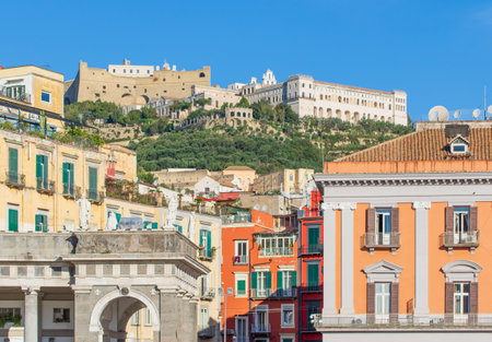 Naples, Italy - perched atop the Vomero hill, Castel Sant'Elmo is a medieval fortress overlooking the entire Naples. Here in particular a glimpse of the complexのeditorial素材