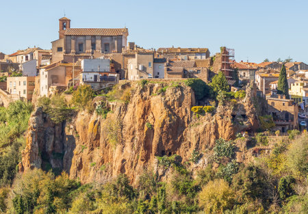 Castel Sant'Elia - located on a scary cliff and famous for its wonderful basilica, Castel Sant'Elia is among the most notable villages in central Italy. Here a glimpse of the houses over the cliffのeditorial素材