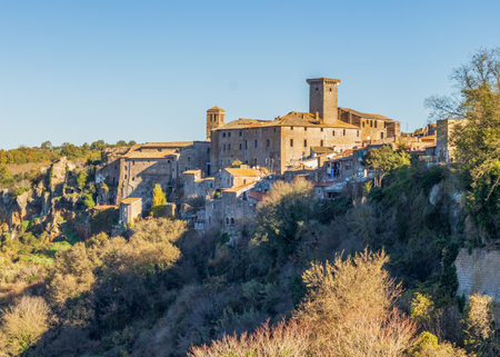 Faleria, Italy - one of the pearls of Viterbo province, Faleria is an enchanting villages located on the edge of a vertical cliff. Here in particular the Anguillara Castelのeditorial素材