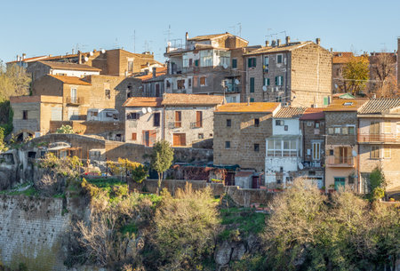 Faleria, Italy - one of the pearls of Viterbo province, Faleria is an enchanting villages located on the edge of a vertical cliff. Here in particular the Anguillara Castelのeditorial素材