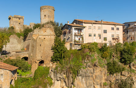 Nepi, Italy - known for its mineral springs, sold and bottled under the Acqua di Nepi brand, Nepi is a wonderful village 50 km North of Rome. Here in particular a glimpse of the old townのeditorial素材