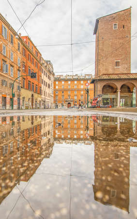 Rome, Italy - in Winter time, frequent rain showers create pools in which the wonderful Old Town Rome reflects like in a mirror. Here in particular the mirror effectのeditorial素材