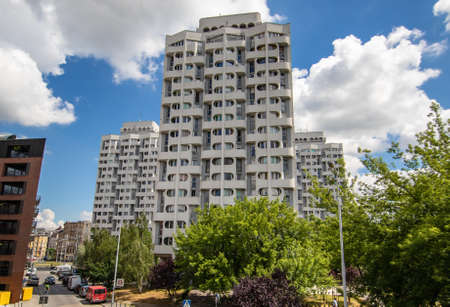 Wroclaw, Poland - part of the USSR sphere of influence for almost 50 years, Wroclaw still display some Socialist Architecture. Here in particular a residential buildingのeditorial素材