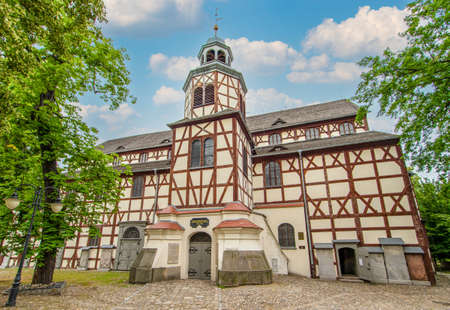 Jawor, Poland - finished in 1655 and a Unesco World Heritage Site, the Church of Peace in Jawor is a wooden masterpiece. Here in particular the external shapeのeditorial素材