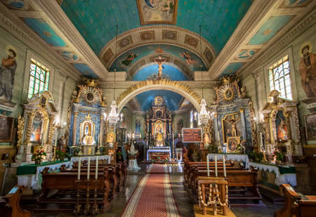 Lachowice, Poland - finished in 1789, the Church of Sts. Peter and Paul is one of the finest wooden churches in Southern Poland. Here in particular the interiorsのeditorial素材