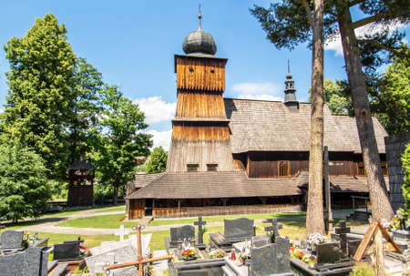 Lachowice, Poland - finished in 1789, the Church of Sts. Peter and Paul is one of the finest wooden churches in Southern Poland. Here in particular the external shapeのeditorial素材