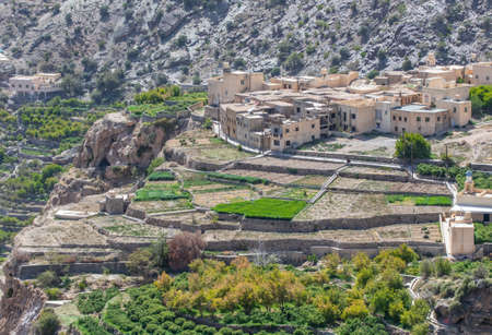 Jebel Akhdar, Oman - located 2000m above the sea level and surrounded by wonderful terraced orchards, the twin villages of As Shuraija and Al Ain are one of the most famous attractions in Omanの写真素材