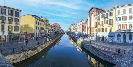 Milano, Italy - a system of interconnected canals in and around Milan, the Navigli date back as far as the Middle Ages. Here in particular the Naviglio Grandeのeditorial素材