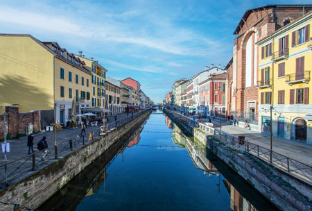 Milano, Italy - a system of interconnected canals in and around Milan, the Navigli date back as far as the Middle Ages. Here in particular the Naviglio Grandeのeditorial素材