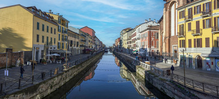 Milano, Italy - a system of interconnected canals in and around Milan, the Navigli date back as far as the Middle Ages. Here in particular the Naviglio Grandeのeditorial素材