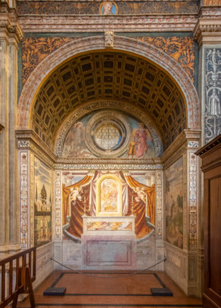 Milano, Italy - the church of San Maurizio al Monastero Maggiore displays some of the most wonderful frescoes in Italy. Here in particular the hall of the nunsのeditorial素材