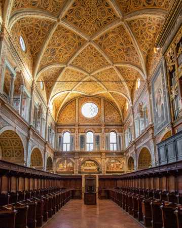 Milano, Italy - the church of San Maurizio al Monastero Maggiore displays some of the most wonderful frescoes in Italy. Here in particular the hall of the nunsのeditorial素材