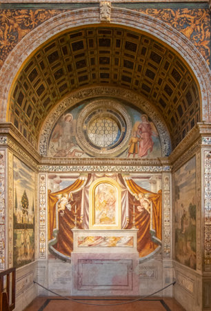 Milano, Italy - the church of San Maurizio al Monastero Maggiore displays some of the most wonderful frescoes in Italy. Here in particular the hall of the nunsのeditorial素材